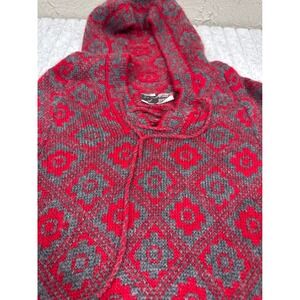 Jean Paul Peru 100% Alpaca Wool Hooded Sweater Red Grey Geometric Vintage S/M